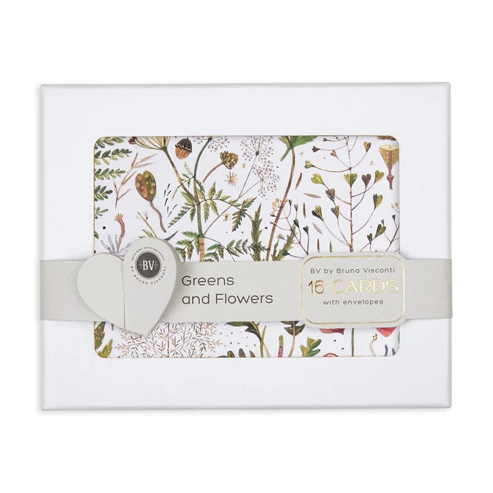 Greens and Flowers Notecards with Envelopes - Set of 16