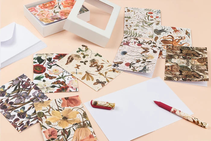 Greens and Flowers Notecards with Envelopes - Set of 16