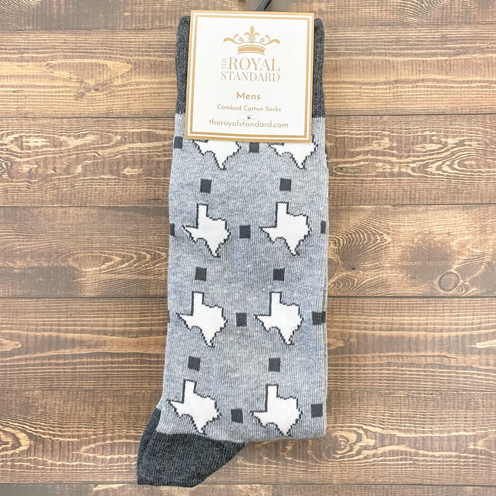 Grey and White Texas Print Mens Socks - Lyla's: Clothing & Gifts - Online and Rockwall Texas Boutique