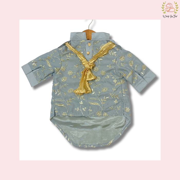 Grey Embroidered Dog Kurta - Royal Indian Dog Ethnic Wear Dress