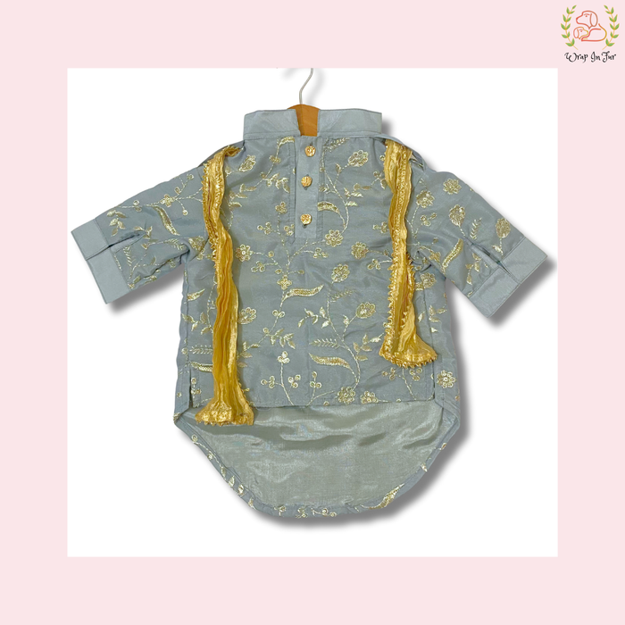 Grey Embroidered Dog Kurta - Royal Indian Dog Ethnic Wear Dress