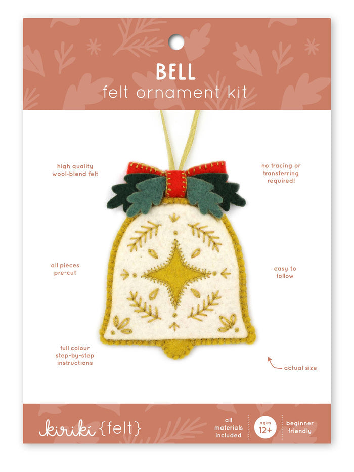 Hand Embroidered Felt Ornament Kit - Bell-Stitched Modern