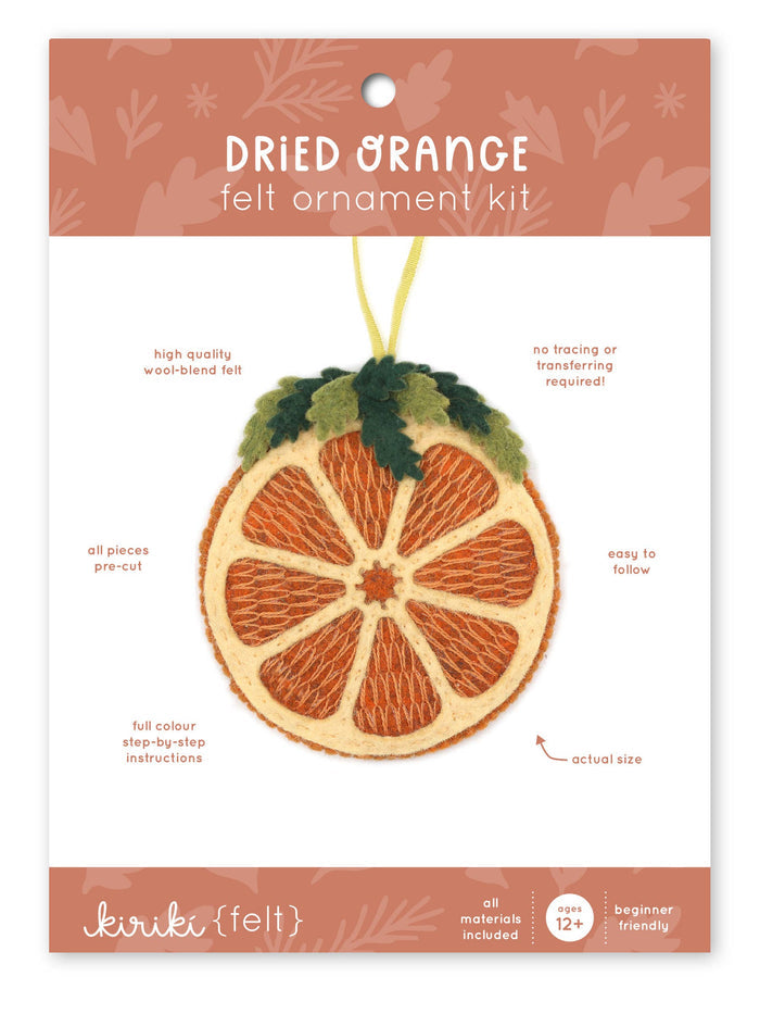 Hand Embroidered Felt Ornament Kit - Dried Orange-Stitched Modern