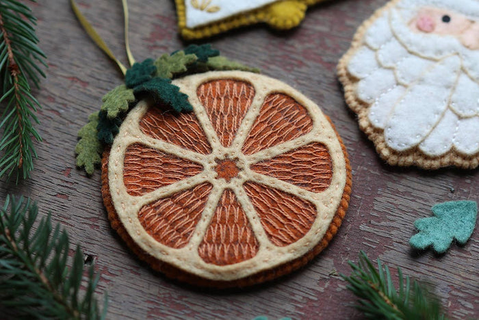 Hand Embroidered Felt Ornament Kit - Dried Orange-Stitched Modern