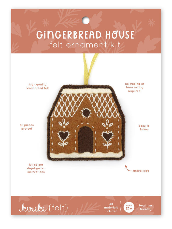 Hand Embroidered Felt Ornament Kit - Gingerbread House-Stitched Modern