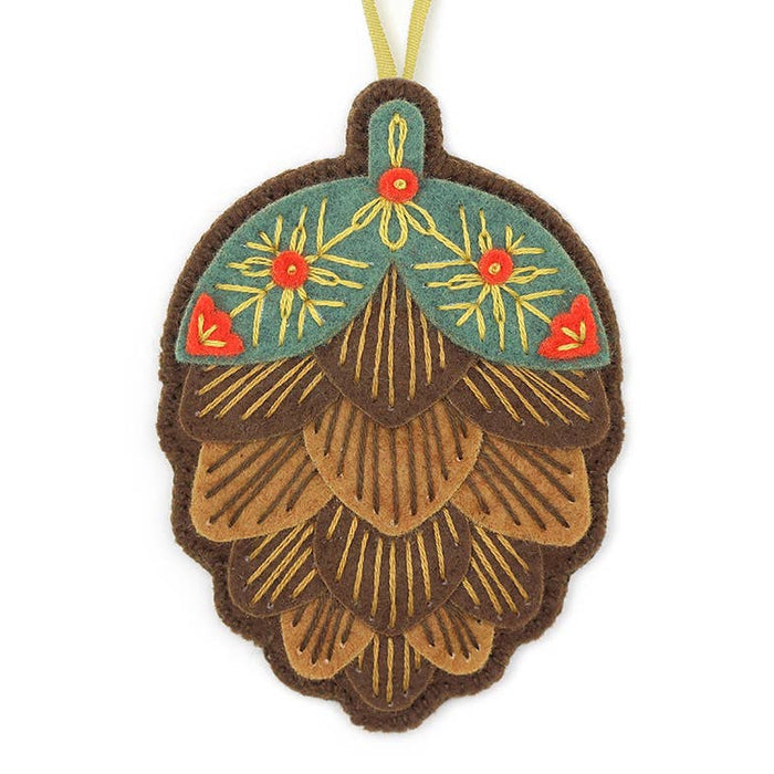 Hand Embroidered Felt Ornament Kit - Pinecone-Stitched Modern