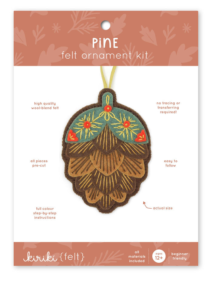 Hand Embroidered Felt Ornament Kit - Pinecone-Stitched Modern