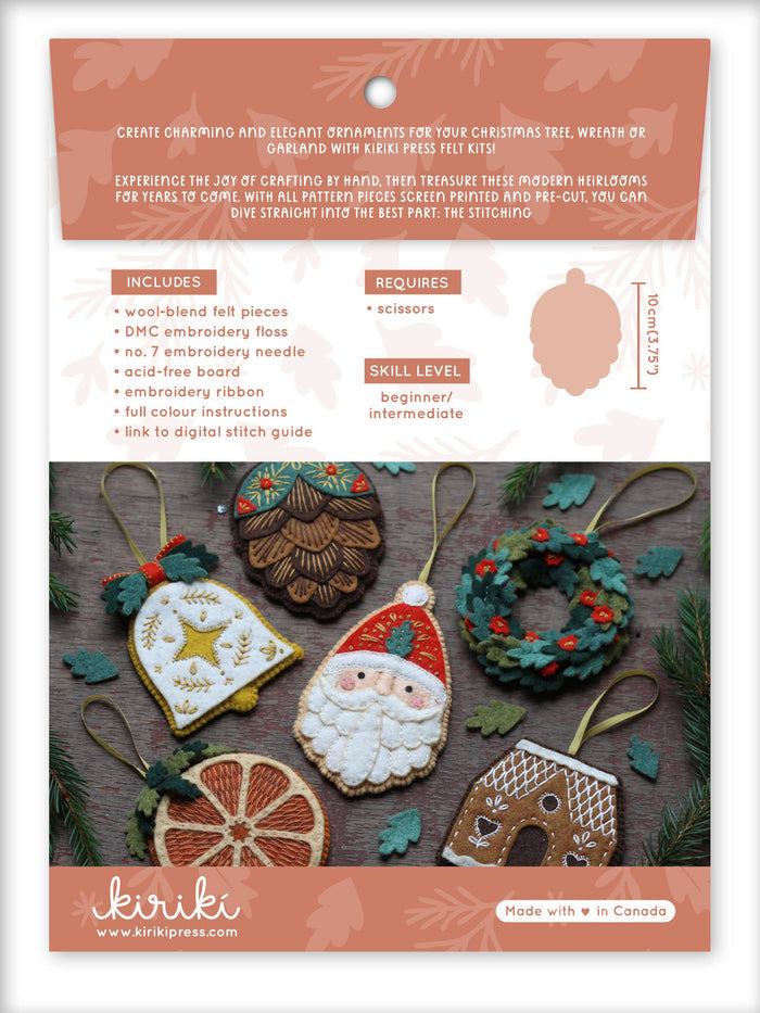 Hand Embroidered Felt Ornament Kit - Pinecone-Stitched Modern
