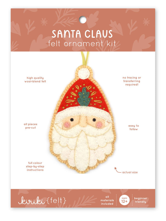 Hand Embroidered Felt Ornament Kit - Santa Claus-Stitched Modern
