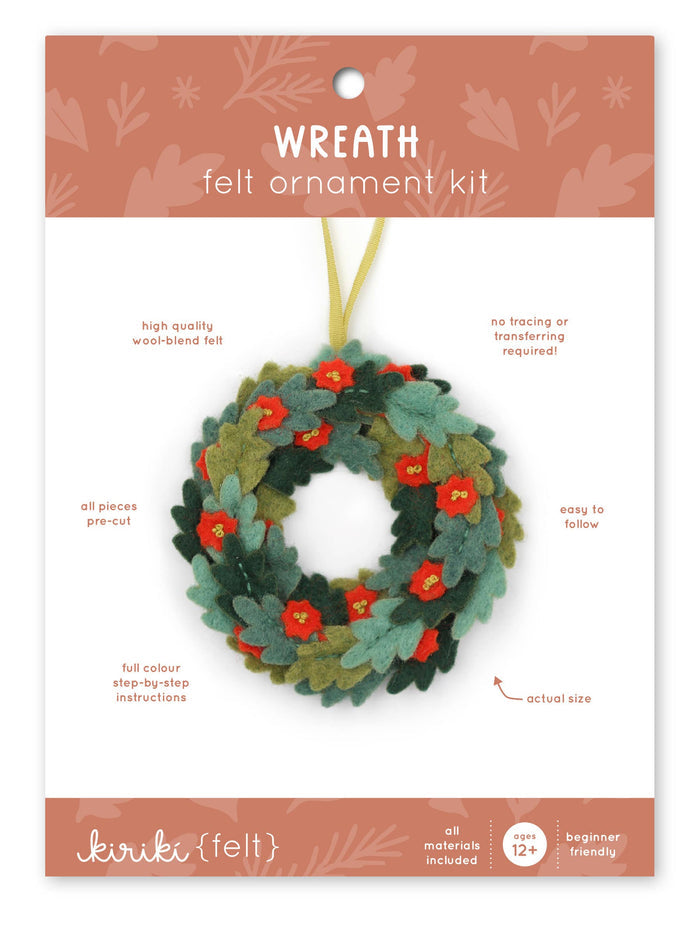 Hand Embroidered Felt Ornament Kit - Wreath-Stitched Modern