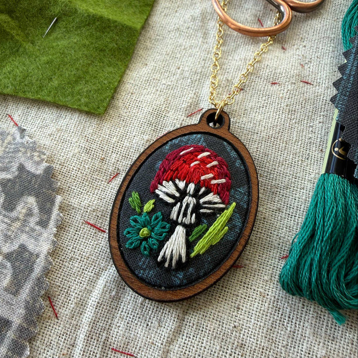 Hand Embroidery Necklace Kit - Mushroom-Stitched Modern
