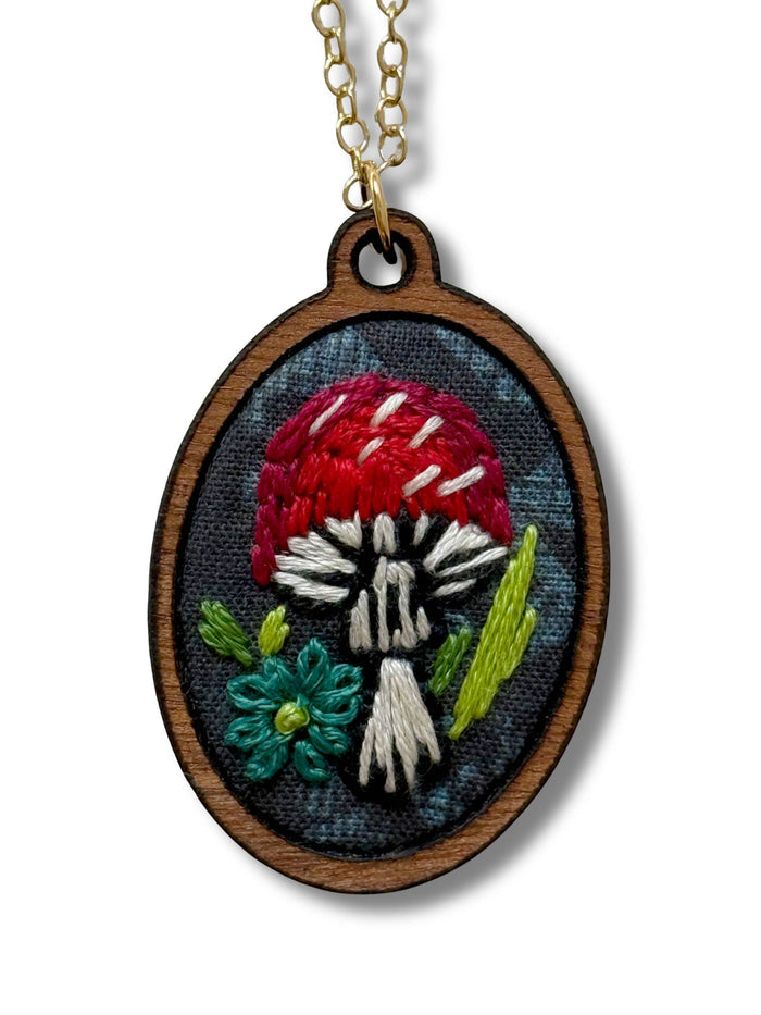 Hand Embroidery Necklace Kit - Mushroom-Stitched Modern
