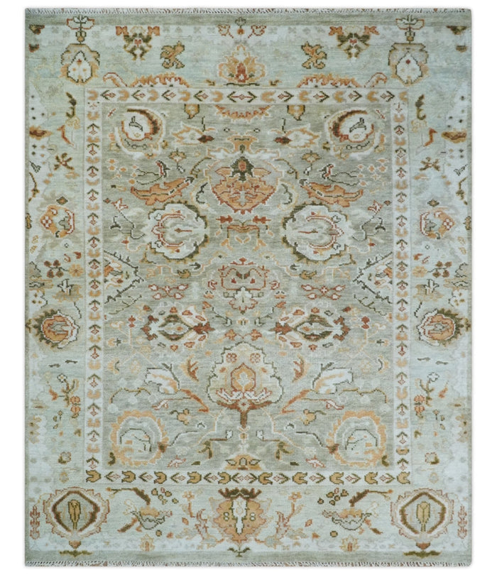 5x8, 6x9, 8x10, 9x12, 10x14 and 12x15 Hand Knotted Antique Peach and Beige Traditional Persian Vintage Oushak Wool Rug | TRDCP755 - The Rug Decor
