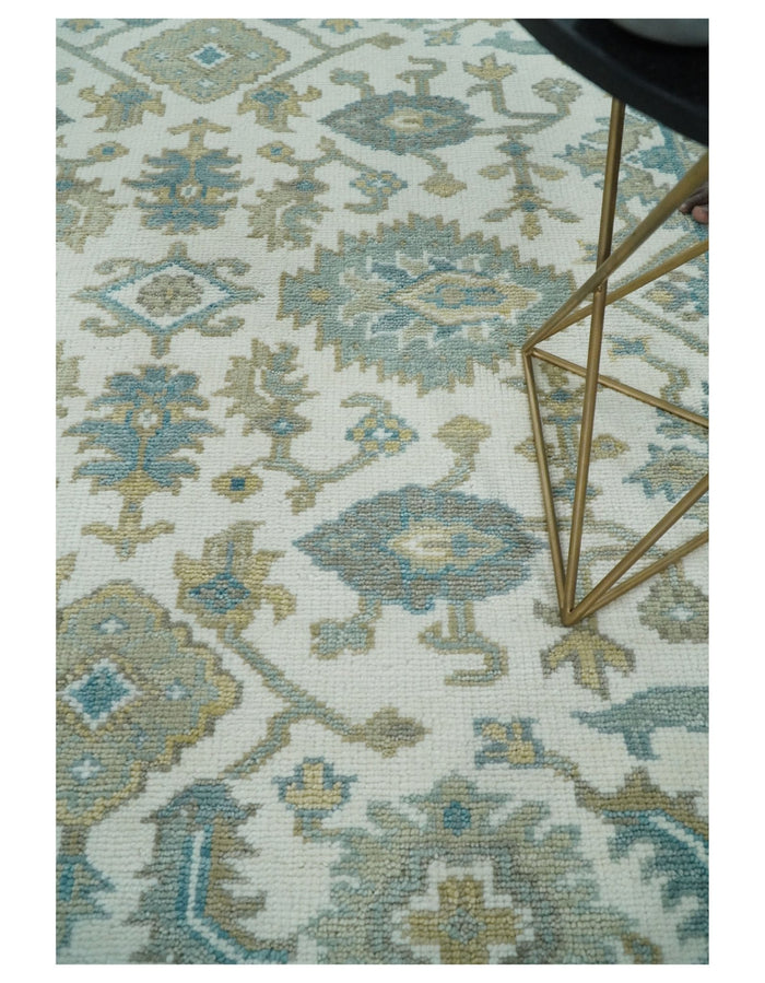 Large Hand Knotted 8x10 and 9x12 Oriental Oushak Silver and Ivory Wool Area Rug | TRDCP164 - The Rug Decor