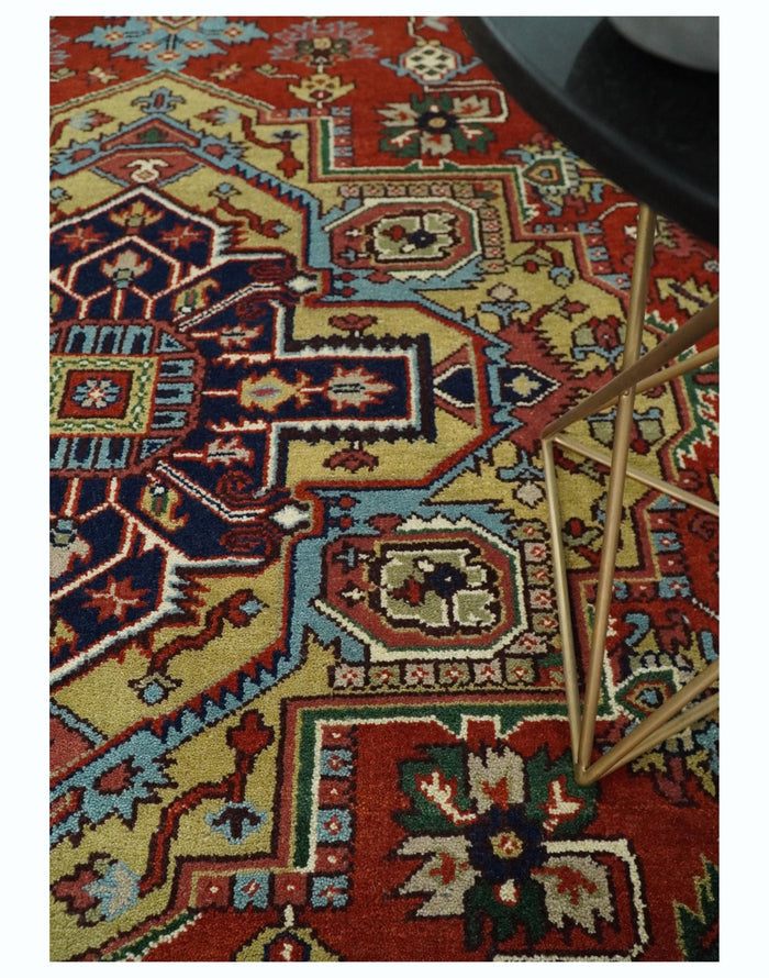 3x5,4x6, 5x8, 8x10, 9x12 and 12x15 Rust and Blue Hand Knotted Traditional Antique Persian Design Wool Rug | TRDCP385810 - The Rug Decor