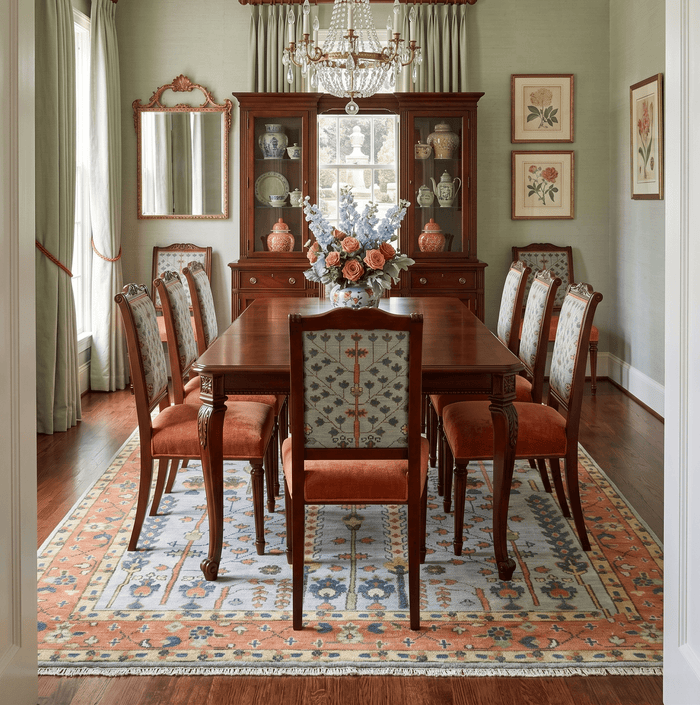 Hand Knotted Rust and Blue Traditional Turkish Tree of Life Multi Size Wool Rug - The Rug Decor