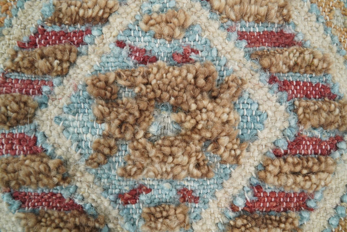 Hand Woven Boho Tribal Accent Mustard and Blue Jute and Wool Pillow, Cushion | PL13 - The Rug Decor