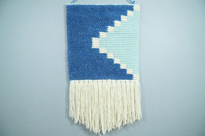 Hand Woven Wool Tapestry White and Blue Bohemian Modern Wall Hanging | WH8 - The Rug Decor