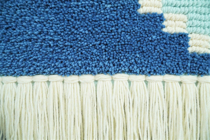 Hand Woven Wool Tapestry White and Blue Bohemian Modern Wall Hanging | WH8 - The Rug Decor