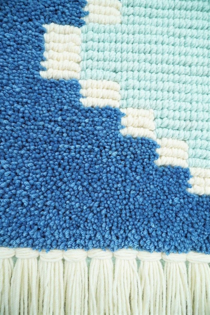 Hand Woven Wool Tapestry White and Blue Bohemian Modern Wall Hanging | WH8 - The Rug Decor