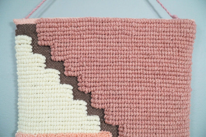 Hand Woven Wool Tapestry White and Peach Bohemian Wall Hanging | WH7 - The Rug Decor
