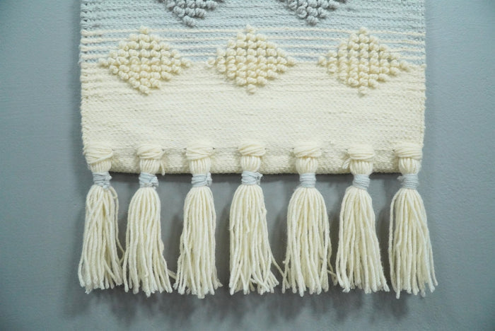 Hand Woven Wool Tapestry White, Blue and Pink Bohemian Modern Wall Hanging | WH13 - The Rug Decor