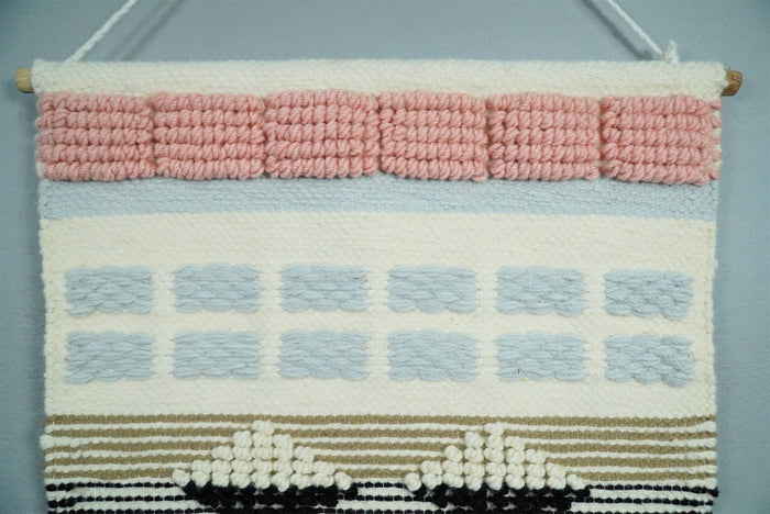 Hand Woven Wool Tapestry White, Blue and Pink Bohemian Modern Wall Hanging | WH13 - The Rug Decor