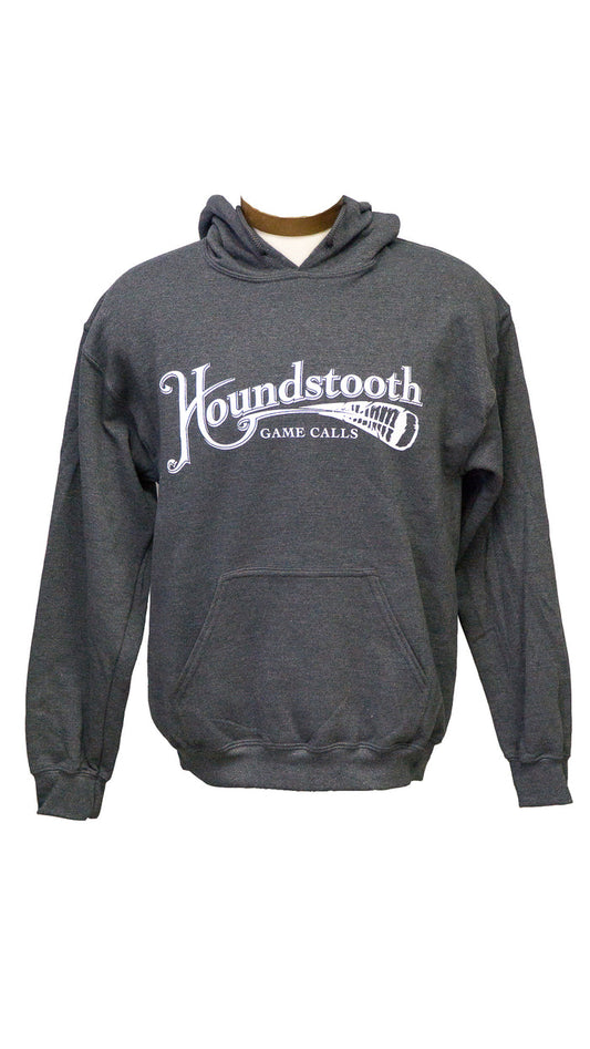 Charcoal gray hoodie with the Houndstooth Game Calls logo printed in white on the front.