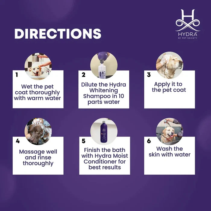Hydra Groomers Whitening Shampoo for Dogs & Cats 1L | Coat Brightener