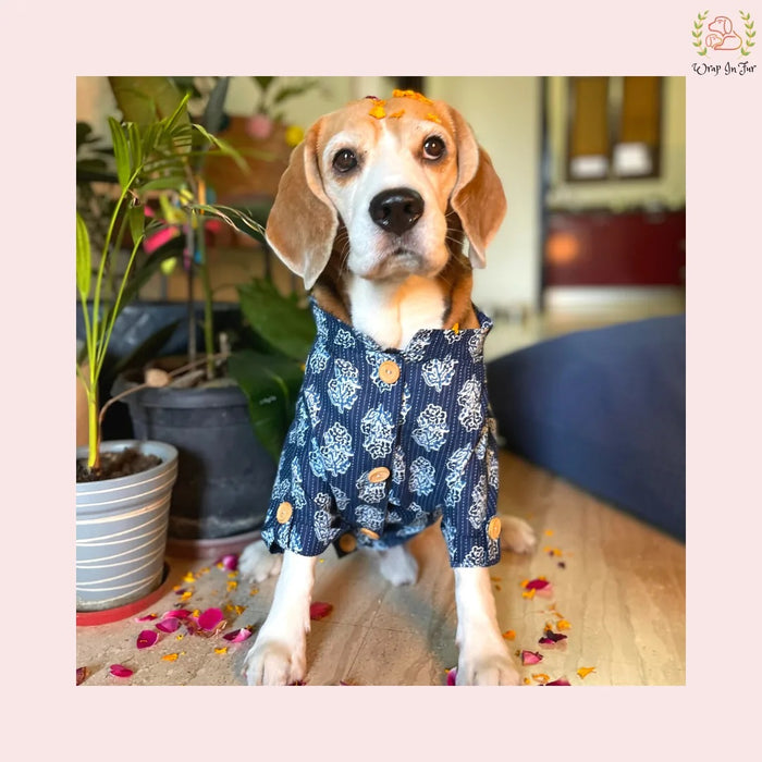 Indigo Blue Block Print Dog Kurta - Traditional Indian Pet Ethnic Wear