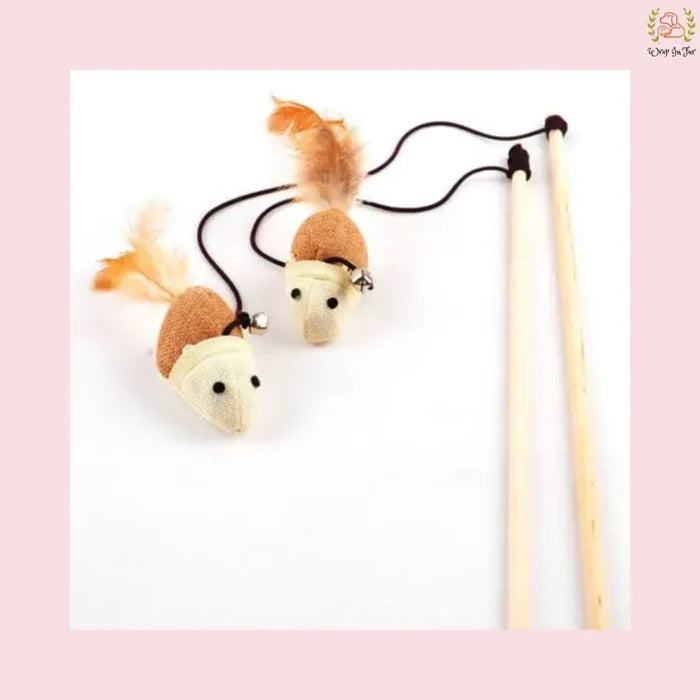 Wooden Cat Wand Toy for Indoor Cats