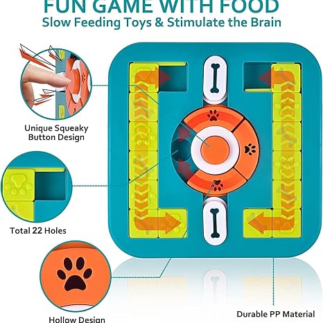 Interactive Dog & Cat Puzzle Toy with Squeaker & Treat Dispenser
