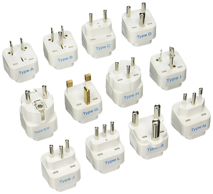 International Travel Adapter Plug Set - 12 pcs (GP-12PK ) - Grounded