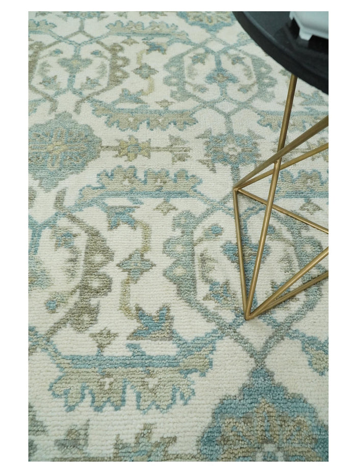 Antique Turkish Oushak 8x10 Beige and Blue Hand Knotted Large Wool Area Rug | TRDCP428810 - The Rug Decor