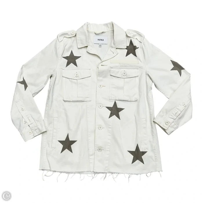 Jacket Denim By Pistola In White Denim, Size: S