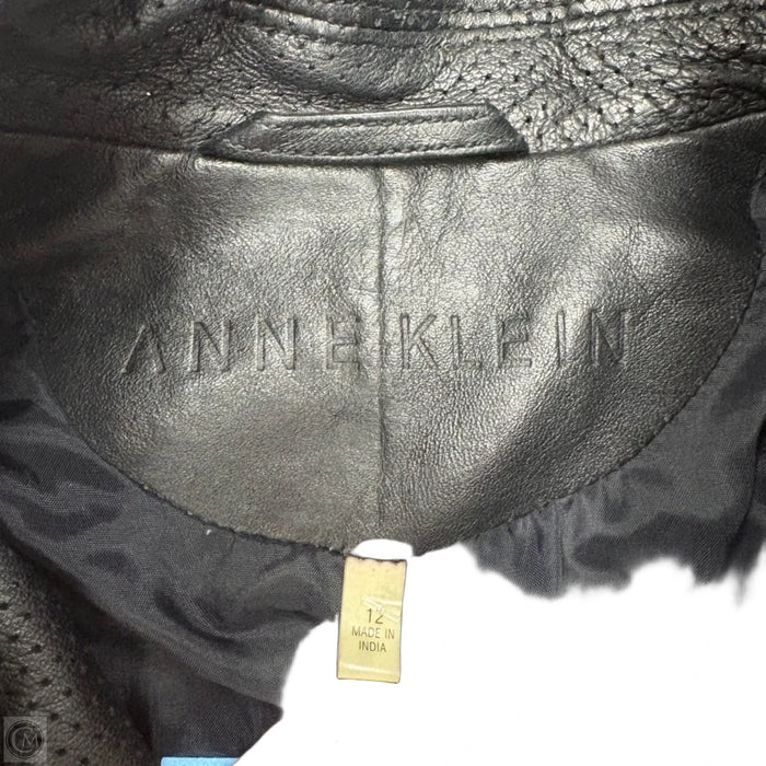 Jacket Leather By Anne Klein In Black, Size: L