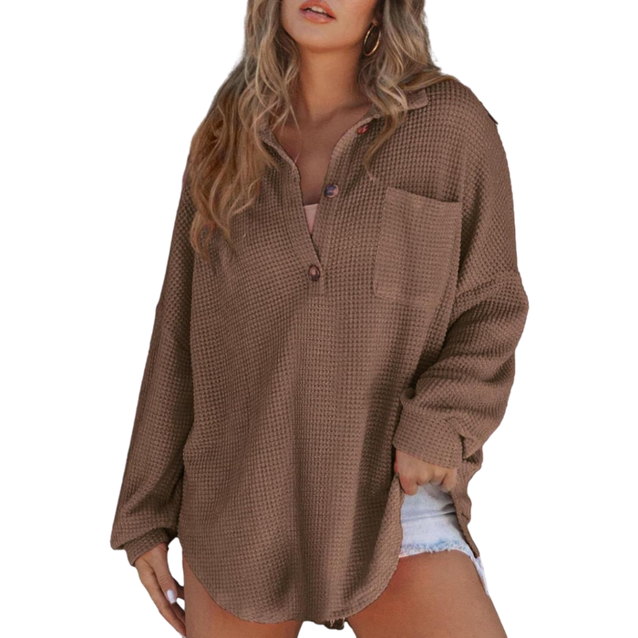 KATHRYN™ – Casual Lightweight Button V Neck Tunic Blouse