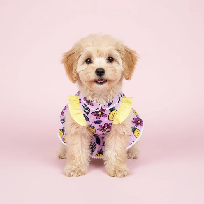 Lavender Floral Dog Princess Dress - Pineapple Print Ruffle Frock