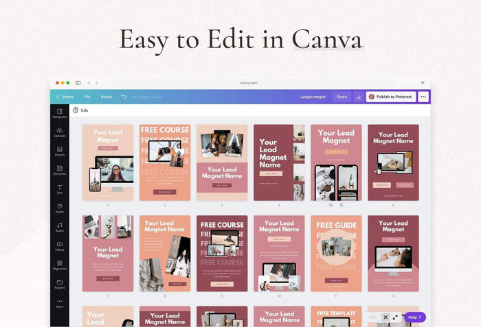 Ladystrategist Lead Magnets Promotion Pinterest Template instagram canva templates social media templates etsy free canva templates