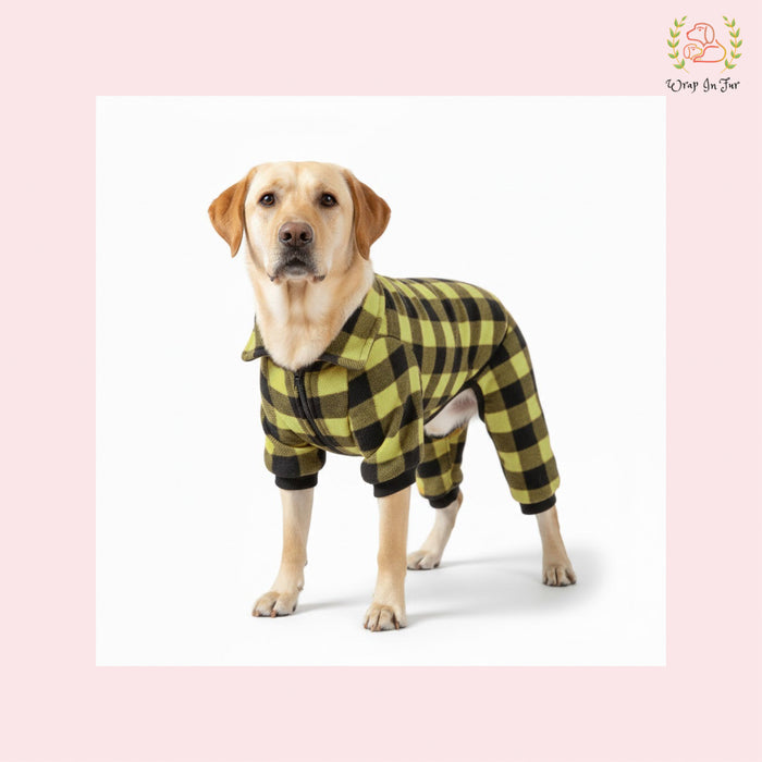 Lemon Yellow Plaid Dog Winter Jumpsuit – Cozy Warm Dog Clothes