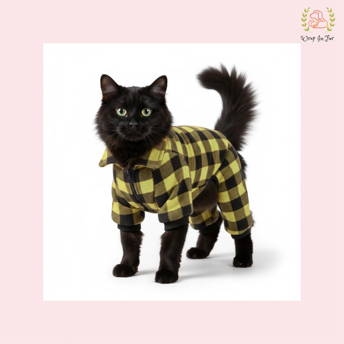 Lemon Yellow Plaid Dog Winter Jumpsuit – Cozy Warm Dog Clothes