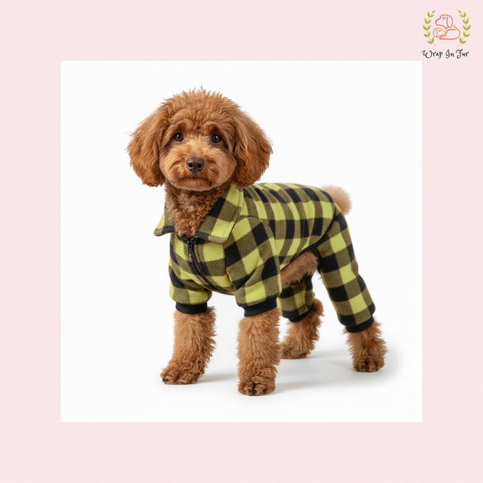 Lemon Yellow Plaid Dog Winter Jumpsuit – Cozy Warm Dog Clothes