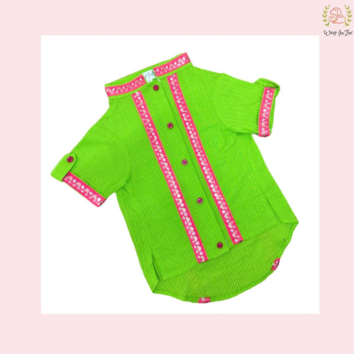 Lime Green & Pink Floral Dog Kurta - Traditional Indian Dog Ethnic Wear