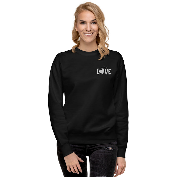 Love Embroidered White Unisex Premium Sweatshirt - Bloom Seventy Seven