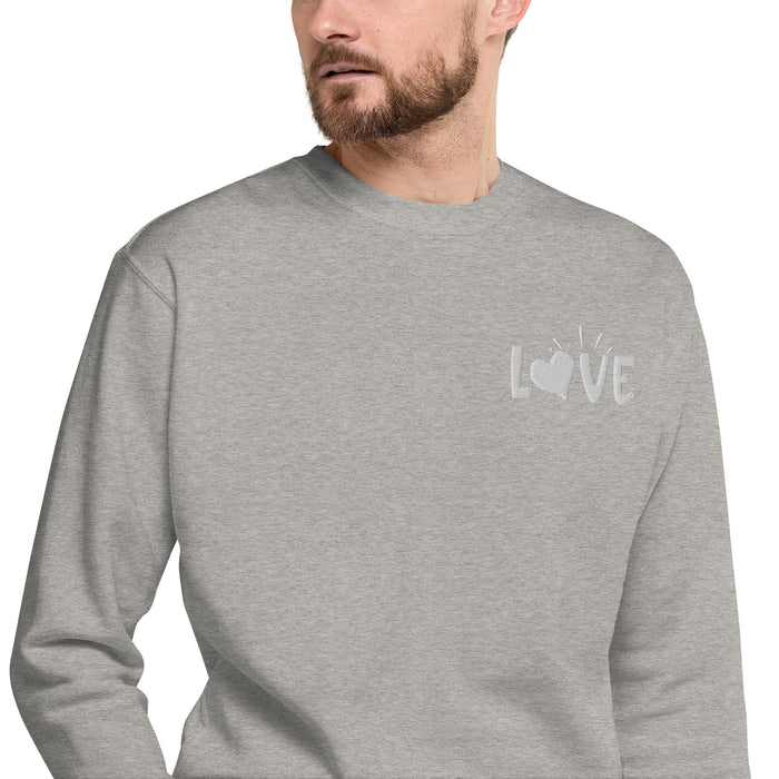 Love Embroidered White Unisex Premium Sweatshirt - Bloom Seventy Seven