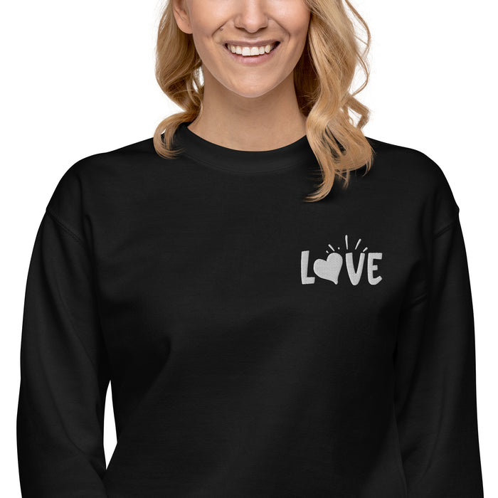 Love Embroidered White Unisex Premium Sweatshirt - Bloom Seventy Seven