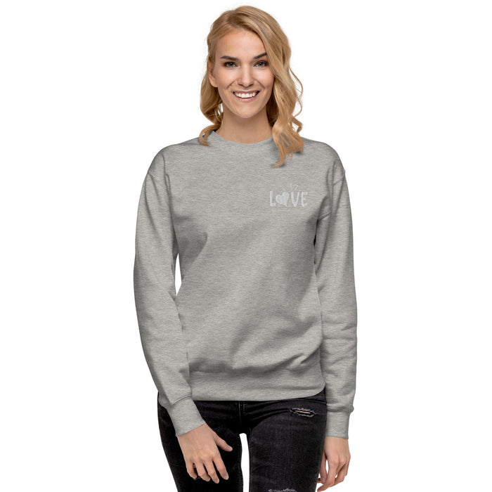 Love Embroidered White Unisex Premium Sweatshirt - Bloom Seventy Seven