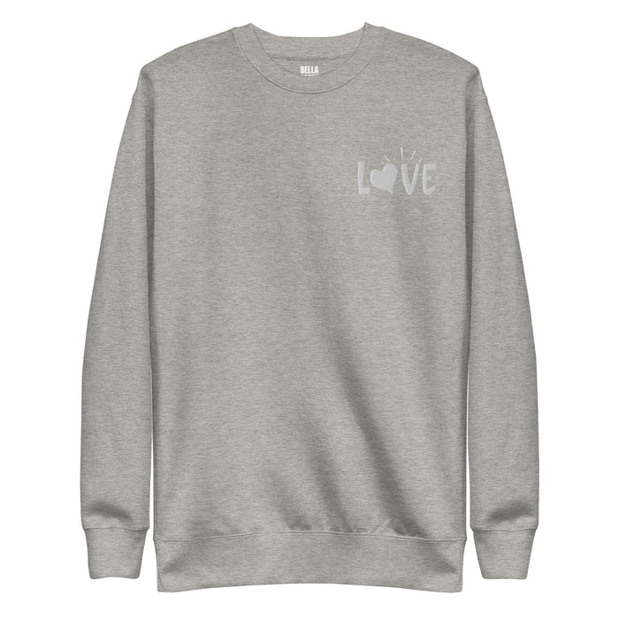 Love Embroidered White Unisex Premium Sweatshirt - Bloom Seventy Seven