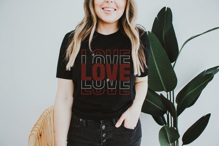 Love Fan Out Stacked RHINESTONE TRANSFER