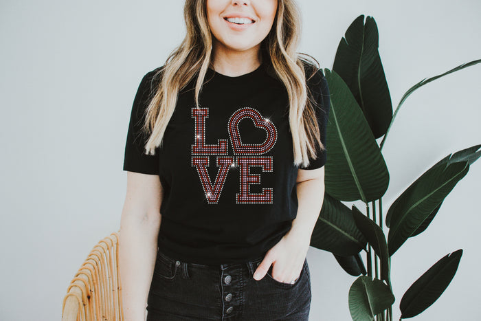 Love Stacked 3 Color RHINESTONE TRANSFER